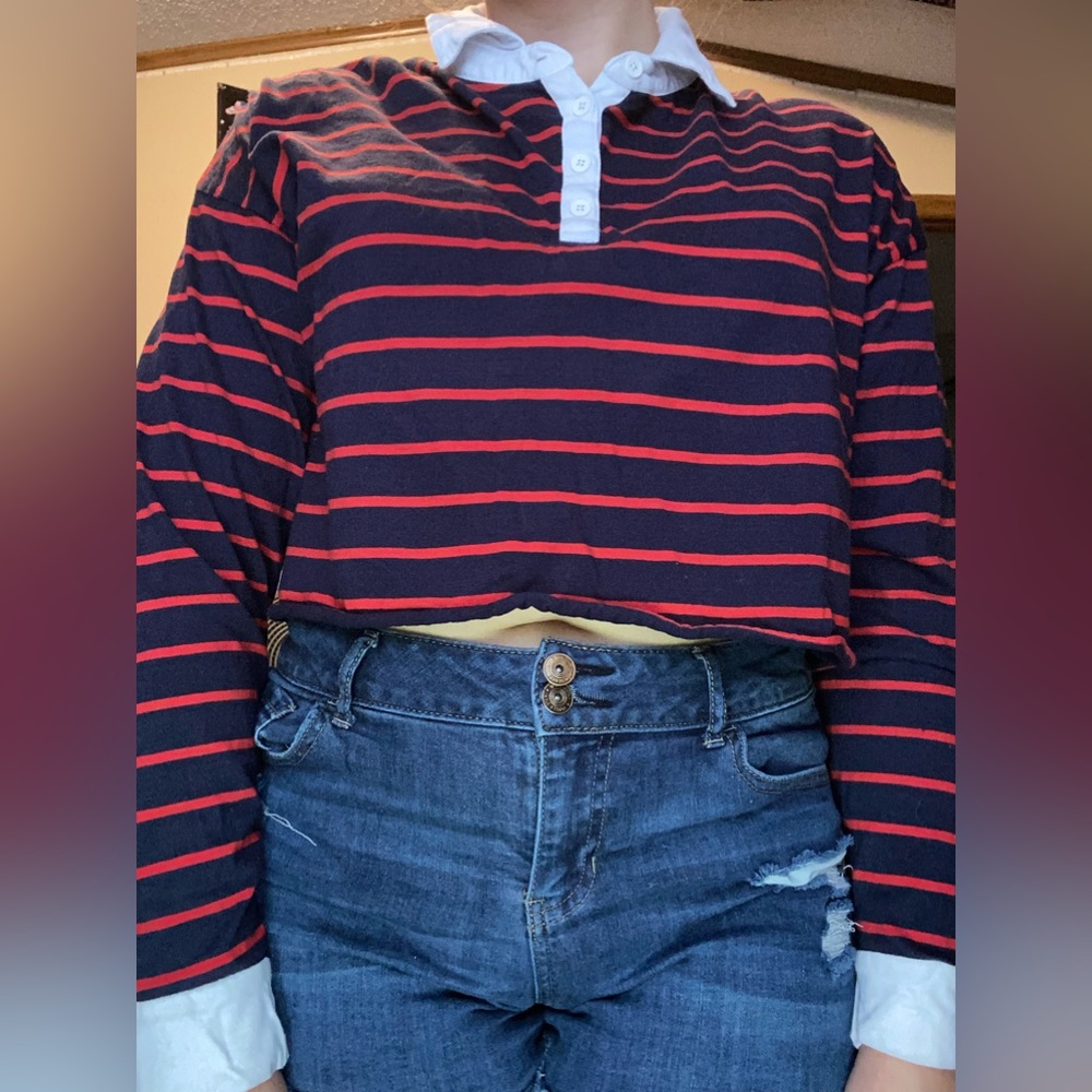 Faded Rose Collard Striped Crop Top